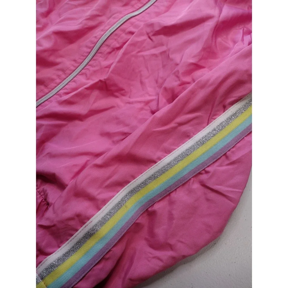 Body Glove Kids‎ Pink Windbreaker Jacket Size 12 Rainbow Stripes Hooded